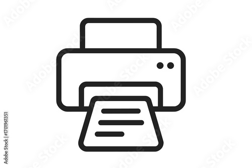 Printer line icon with paper sheet, vector cartoon illustration, transparent background, office device symbol, printing machine, technology equipment, document output