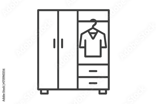 Wardrobe closet vector icon, storage furniture with hanging shirt, drawers and cabinet design, home organization and clothing storage isolated illustration