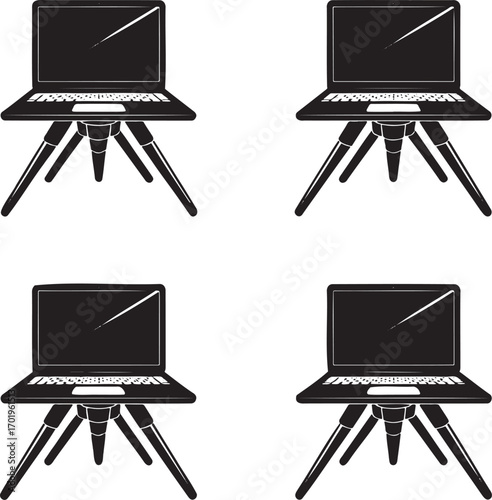 Set of computer and laptop icons with monitors and technology devices for business office digital design