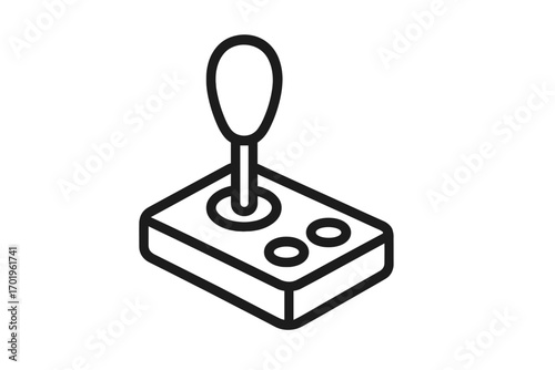 Minimalistic linear joystick icon with editable stroke design, simple controller symbol for games, apps, banners, posts, and digital interfaces, vector illustration