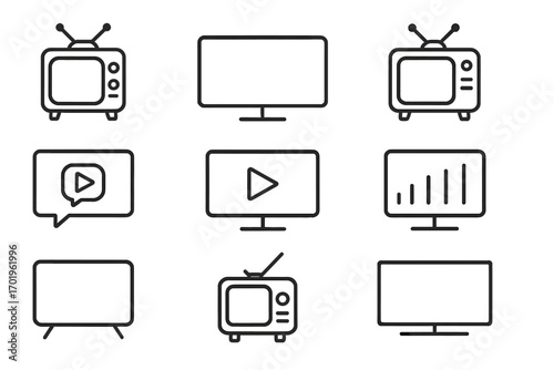 Minimalistic TV set line icon pack, editable stroke, linear pictograms for app design, website UI, banner graphics, social media posts, vector cartoon style