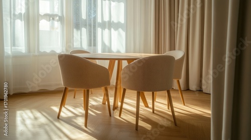 Sunlight on a modern dining set