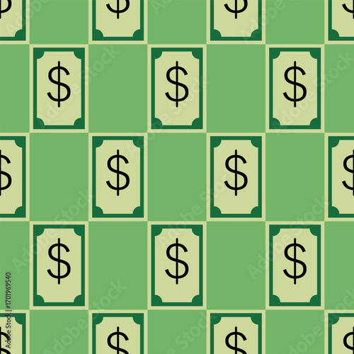 Financial growth event featuring dollar bills in a patterned layout digital design abstract environment top-down, seamless pattern
