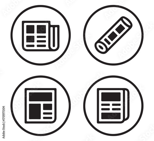 Newspaper Icon Set – Vector Line Art Media Symbols Collection