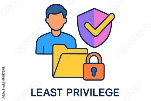User icon with security shield and locked folder for data protection Least privilege