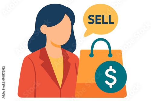 Businesswoman promoting sales with shopping bag on transparent background Exceptional