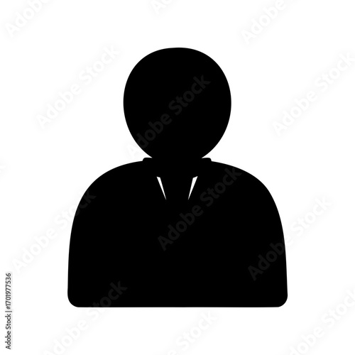 Black and White Silhouette Portrait Avatar Icon with Rounded Head