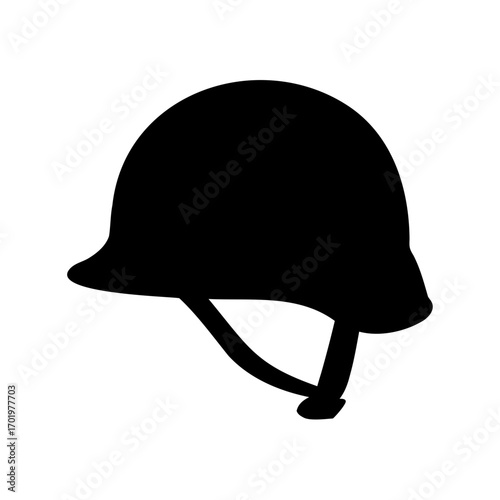 Black silhouette image of an equestrian helmet with chin strap design
