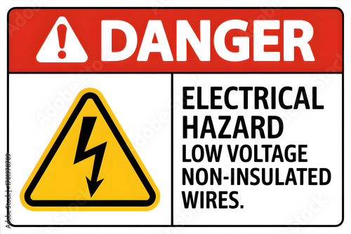 Danger electrical hazard low voltage non insulated wires warning sign for electrical safety notice board