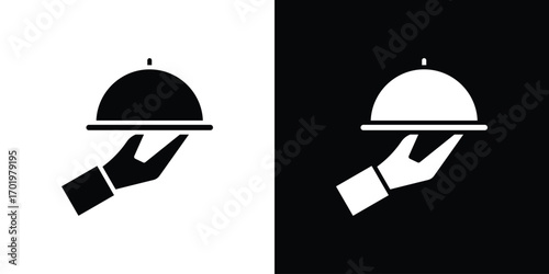 Hand holding tray icon design illustration. icon concept in flat