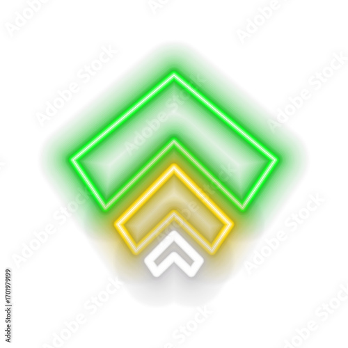 Green neon arrows on black background pointing up