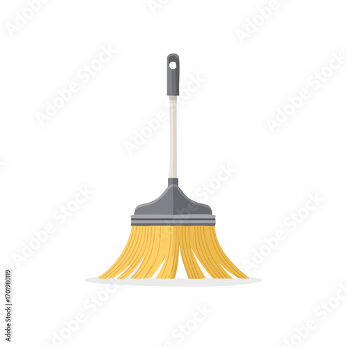 Modern broom with yellow bristles and grey handle for cleaning tasks