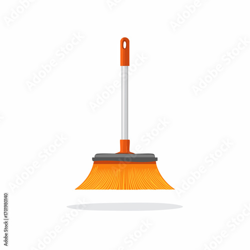 Bright Orange Broom with Silver Handle for Household Cleaning
