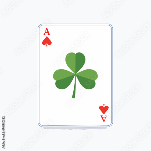 Ace of Spades playing card with a green shamrock symbol illustration