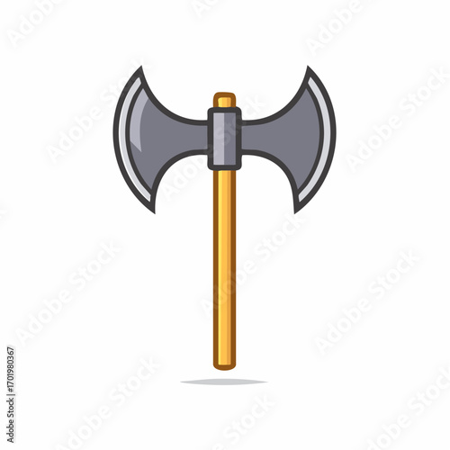 Iconic Double Headed Battle Axe Illustration, Graphic Warrior Weapon Vector Design, Fighting Combat Concept