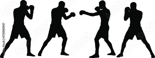 Boxing fighter silhouettes vector, martial arts training, combat sports illustration, athlete shadow design, punching stance artwork, fitness boxing graphic, competition