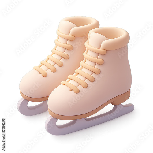 A charming pair of stylized 3D rendered pastel ice skates, perfect for winter sports enthusiasts and digital art lovers. These cute, glowing figure skates capture the cozy essence of winter fun and el