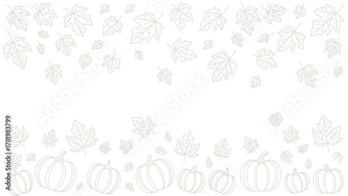 White background with pumpkins and leaves arranged in a pattern for fall season design use