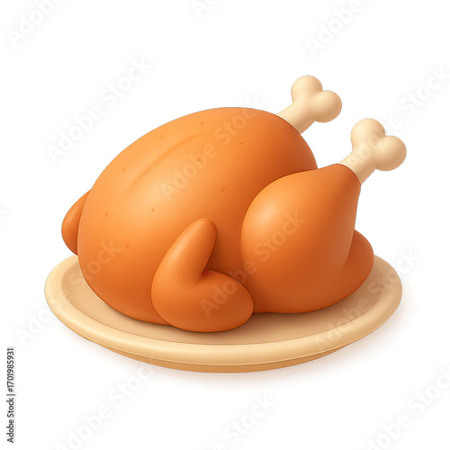 Delicious Golden Brown Whole Roasted Chicken or Festive Holiday Turkey Icon, a Gourmet Cartoon 3D Render of a Savory Poultry Dish for Thanksgiving, Christmas, Dinner, Culinary App Graphics, and Web El