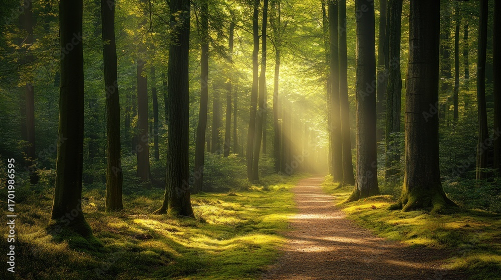 Naklejka premium Sunlit forest path