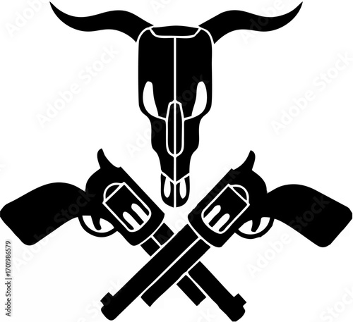 Cow Skull with Revolver Icon.eps