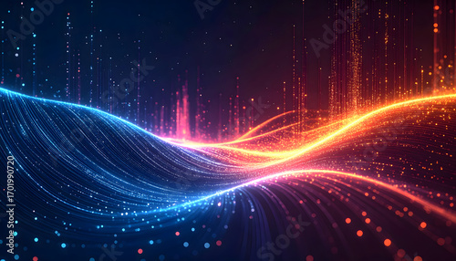 Digital Serenity: An abstract depiction of energy flows as vibrant lines, interwoven and pulsating with vivid colors, creating a sense of dynamic movement and interconnectedness.