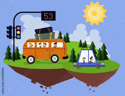 Traffic drawing car light floating land icons ornament