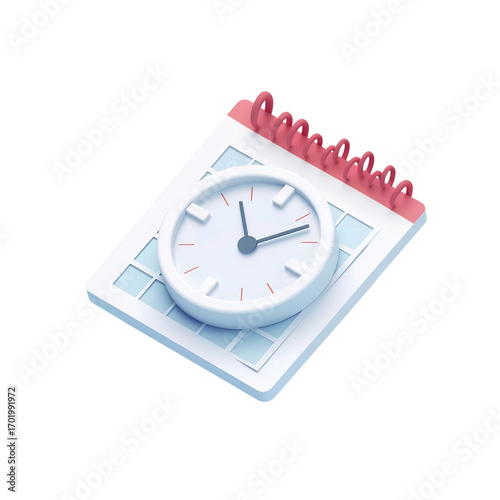 Minimalist white background calendar with clock