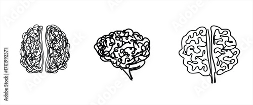 group vector drawing of brain sketch 