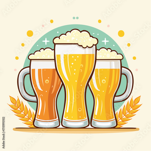 Three Pixel Art Beer Mugs With Wheat on Table