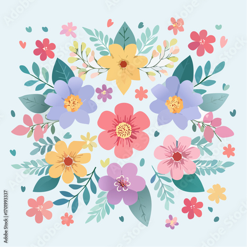 Colorful Flower Bouquet on Light Blue Background