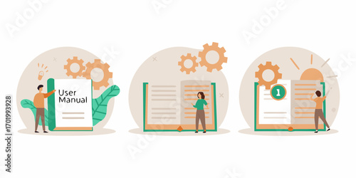 People reading and interacting with user manuals and instructions for understanding and guidance
