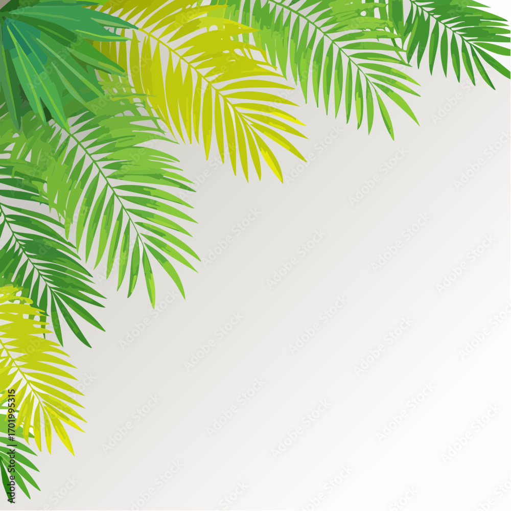 Fototapeta premium Lush Green and Yellow Palm Leaves on White Background
