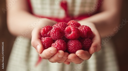 Wallpaper Mural Hands gently holding fresh raspberries, blurred soft background. Torontodigital.ca