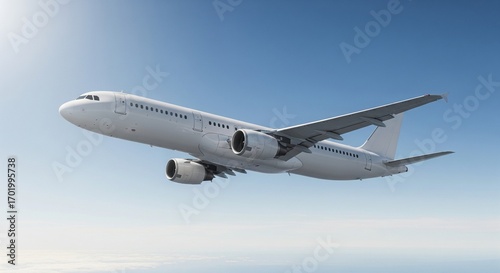Commercial Airplane Ascending in Sunny Blue Sky, Beautiful Modern Transportation