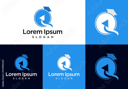education logo icon vector, arrow with toga hat and letter Q