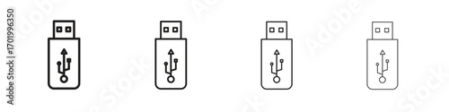 usb drive icons illustrations collection on white background. Pixel perfect vector graphics