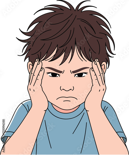 Frustrated Young Boy Holding Head	