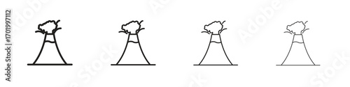 Volcano icons illustrations collection on white background. Pixel perfect vector graphics