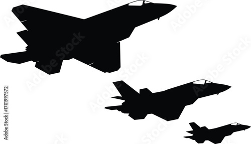 Modern stealth fighter jet silhouette vector, military aircraft shadow illustration, combat warplane artwork, aviation defense plane graphic, air force airplane design