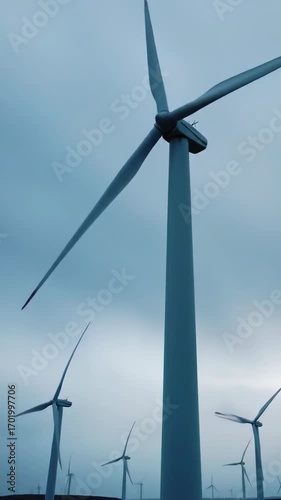 Wind Turbine Farm on Cloudy Day Renewable Energy Power