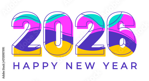 2026 happy new year colorful typography text logo design template. Happy New Year 2026 text, use to business template, banners, background, poster, greeting card, and calendar cover.