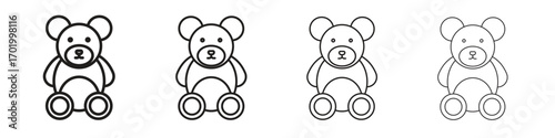 Teddy bear icons illustrations collection on white background. Pixel perfect vector graphics