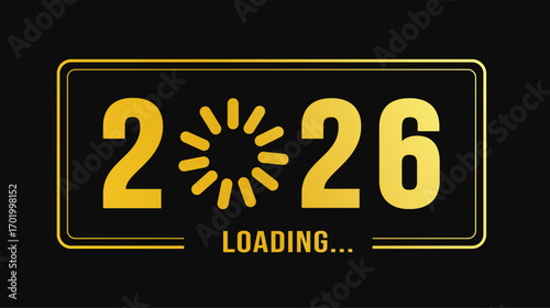 2026 black and golden color progress loading bar background or banner design template. Happy new year wish loading bar banner design. greeting and new year 2026 celebration banner.