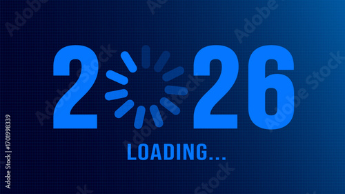 blue color technology concepts 2026 progress loading bar background or banner design template. Happy new year wish loading bar banner design. greeting and new year 2026 celebration banner with loading