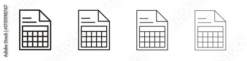 Spreadsheet icons illustrations collection on white background. Pixel perfect vector graphics