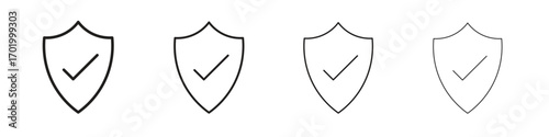 Shield check mark icons illustrations collection on white background. Pixel perfect vector graphics