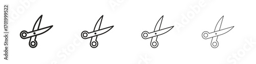 Scissors icons illustrations collection on white background. Pixel perfect vector graphics