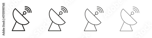 Satellite dish icons illustrations collection on white background. Pixel perfect vector graphics