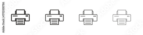 Printer icons illustrations collection on white background. Pixel perfect vector graphics